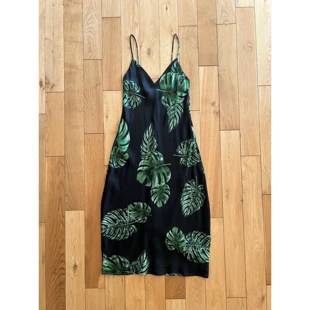 L'Agence Jodie Silk Slip Dress Leaf Floral Print Midi Black Womens Size 0